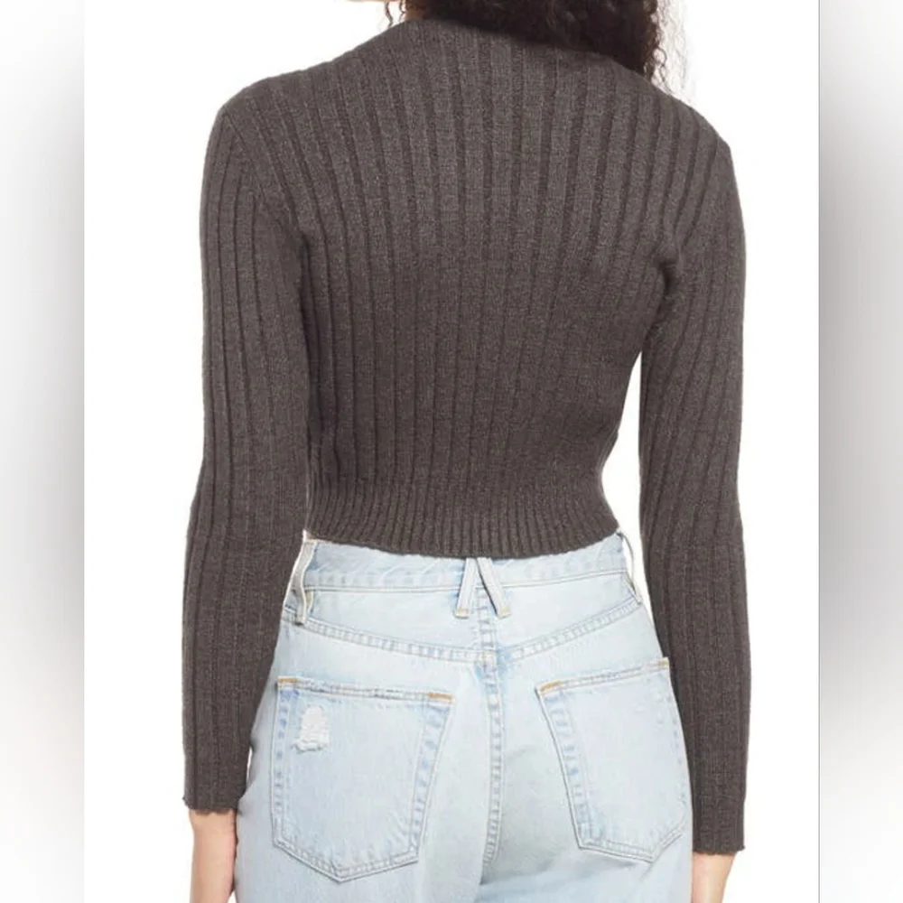 Cali Be Ribbed Wrap Front Sweater On Dark Charcoal Size Medium NWOT - Picture 3 of 8